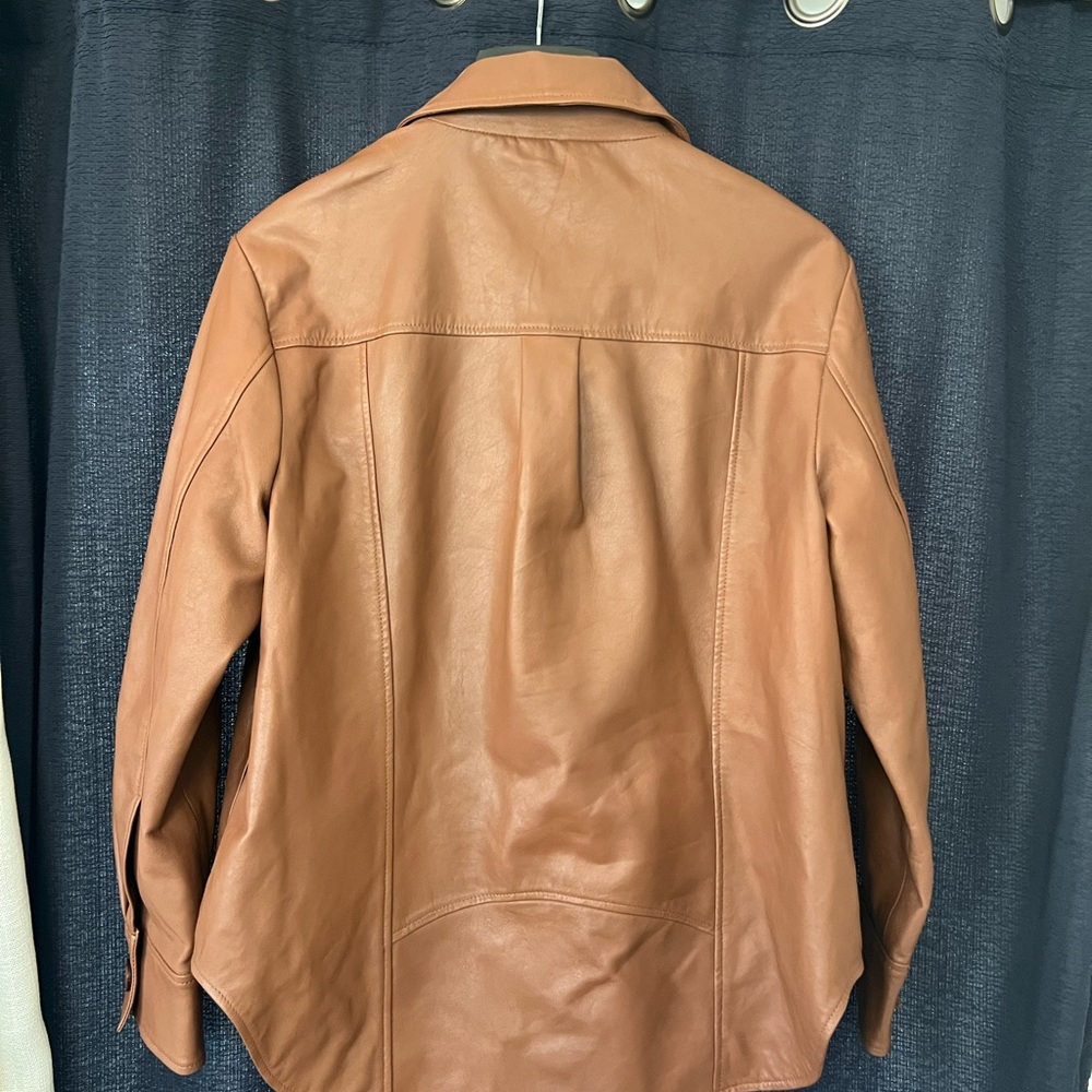 Brown Leather Button-Down Shacket - Picture 8 of 12